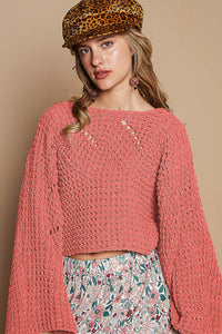 Round Neck Wide Sleeve Semi Cropped Chenille Sweater
