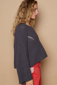 Round Neck Wide Sleeve Semi Cropped Chenille Sweater