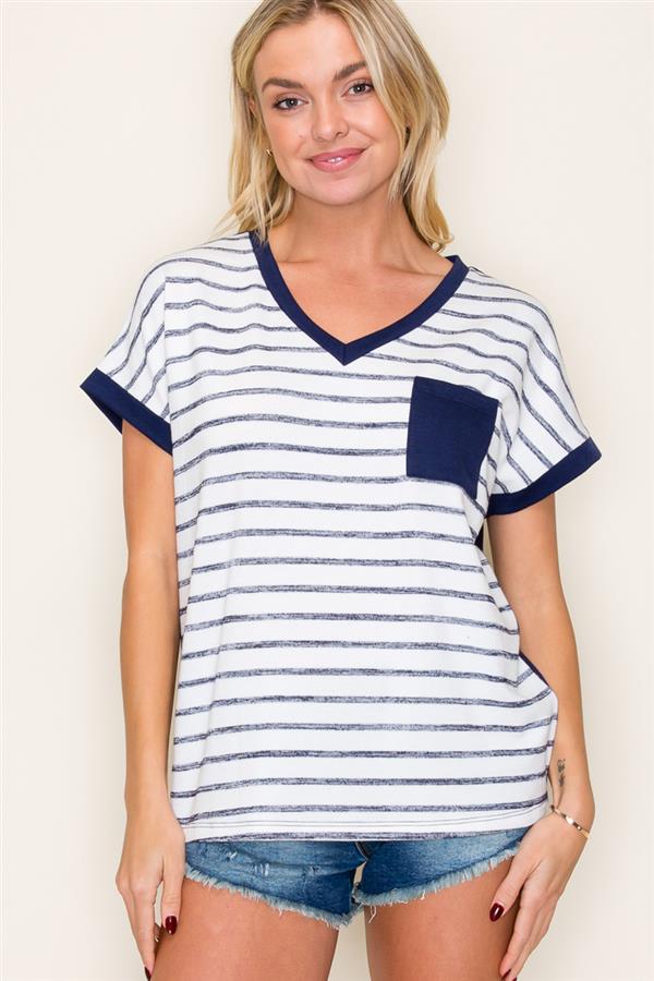 V NECK STRIPED TOP