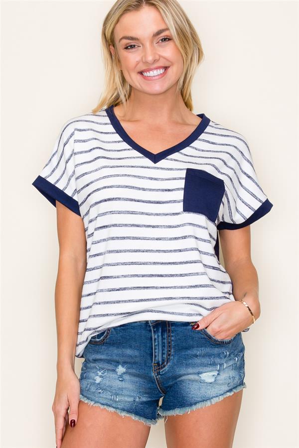 V NECK STRIPED TOP