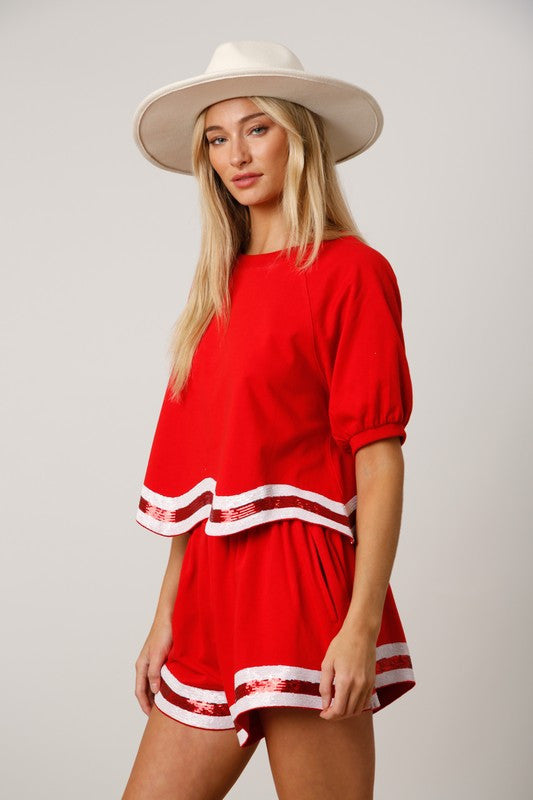 Sequins Stripe Shorts with Side Pocket