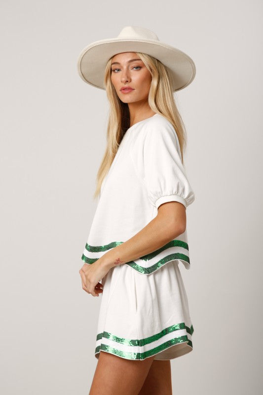 Sequins Stripe Shorts with Side Pocket
