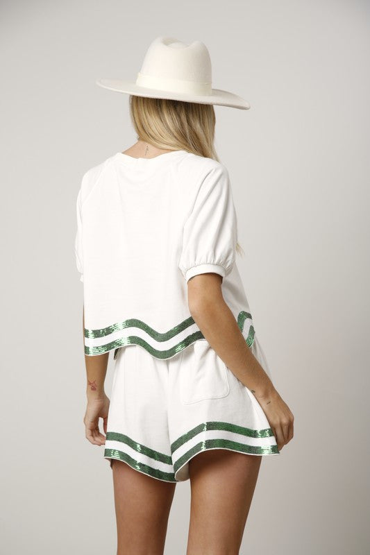 Sequins Stripe Shorts with Side Pocket