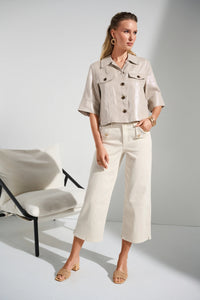 Foiled Linen Blend Short Sleeve Boxy Jacket