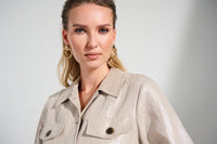 Foiled Linen Blend Short Sleeve Boxy Jacket