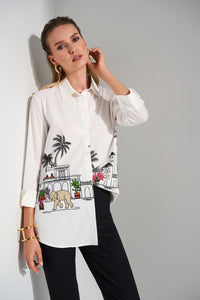 Stretch Poplin Conversational Print Blouse