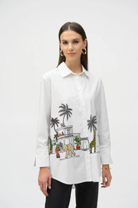 Stretch Poplin Conversational Print Blouse