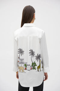 Stretch Poplin Conversational Print Blouse