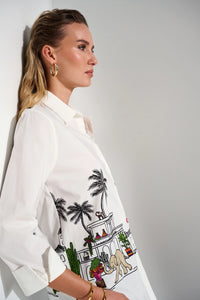 Stretch Poplin Conversational Print Blouse