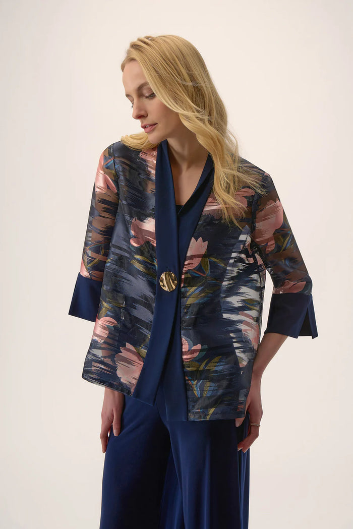 Midnight Blue 3/4 Sleeve Multi Color Jacket