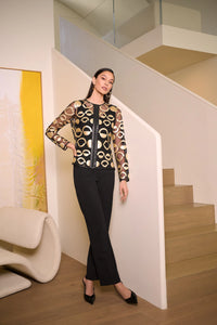 Mesh and Leatherette Collarless Jacket