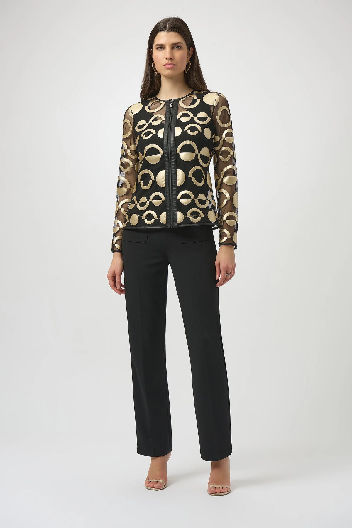 Mesh and Leatherette Collarless Jacket