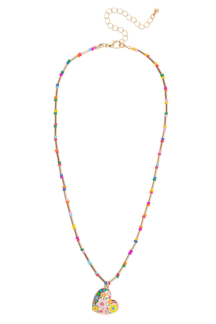 Presley Floral Heart Children's Necklace in Rainbow Multi