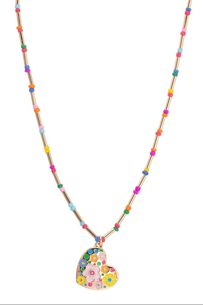Presley Floral Heart Children's Necklace in Rainbow Multi