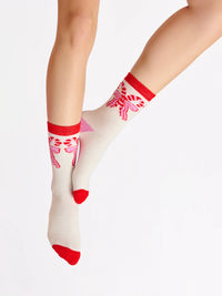 Shiraleah Candy Cane Bow Socks, Ivory