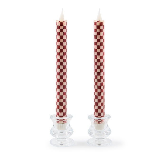 Cherry Check Flameless Dinner Candles, Set of 2