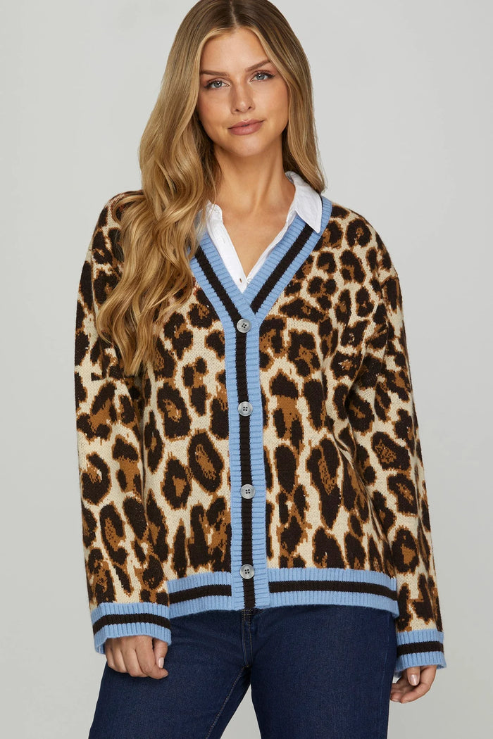 LEOPARD PATTERN SWEATER CARDIGAN