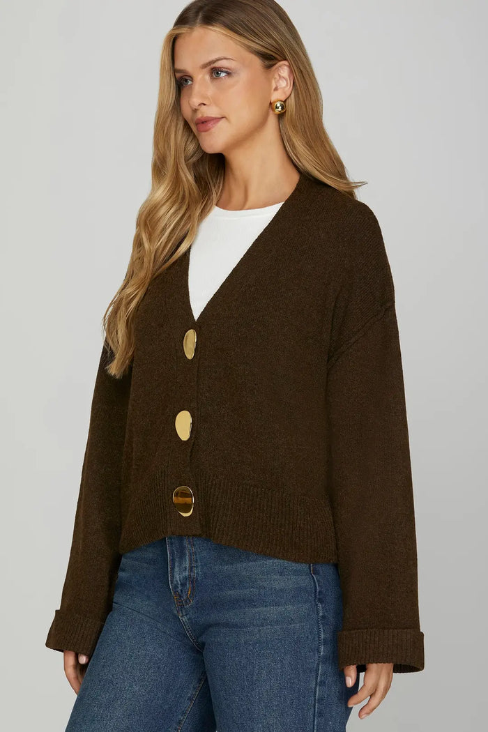 LONG SLEEVE BUTTON DOWN KNIT SWEATER CARDIGAN