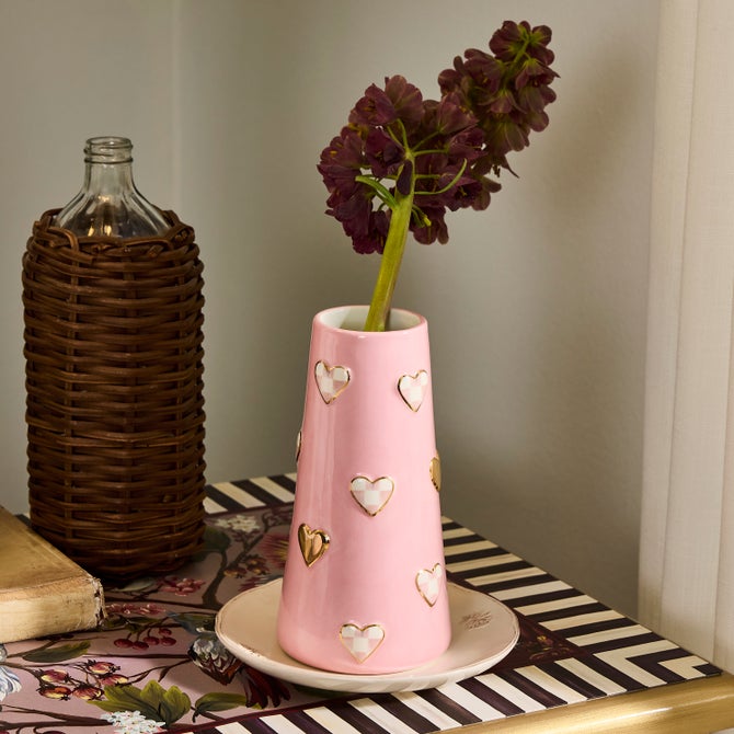 Rosy Check Tall Heart Vase