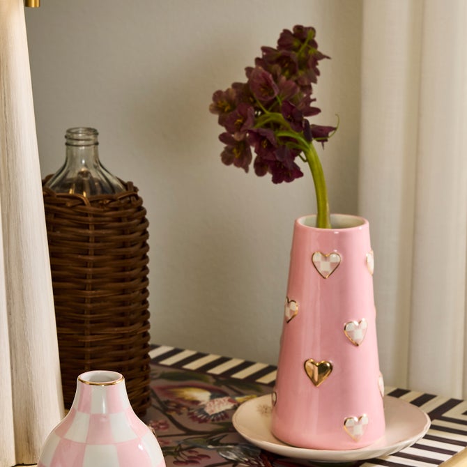 Rosy Check Tall Heart Vase