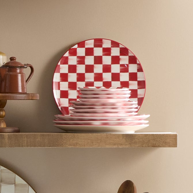 Cherry Check Salad Plates, Set of 4