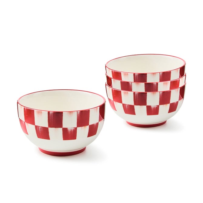 Cherry Check Breakfast Bowls, Set of 4