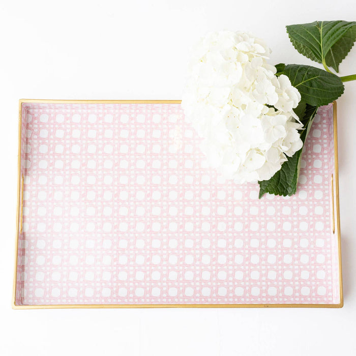 Pink Cane Rectangular Tray