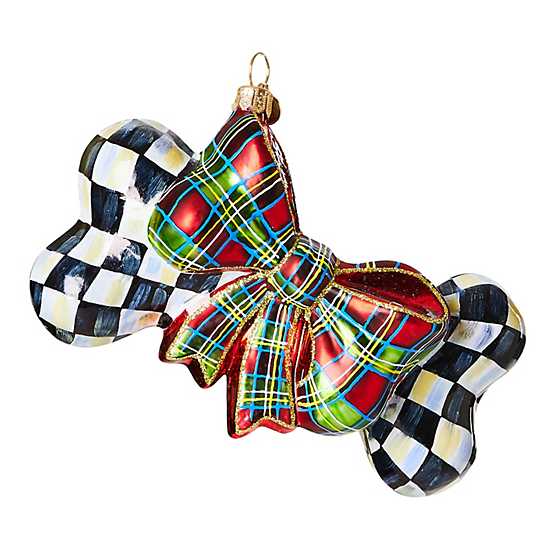 Courtly Check Dog Bone Glass Ornament