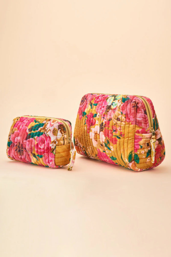 Quilted Vanity Bag - Impressionist Floral, Mustard