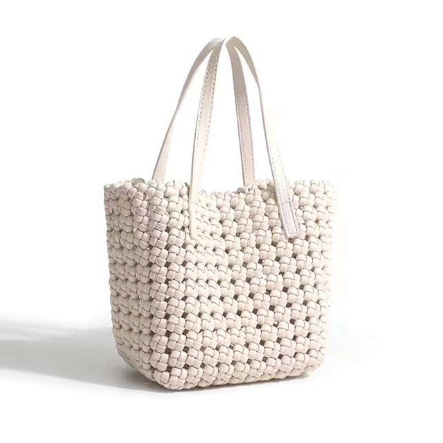 Small Woven Tote Crossbody Bag W/Canvas Pouch