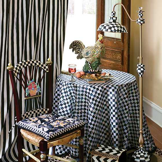 90" Round Courtly Check Tablecloth - Black Trim