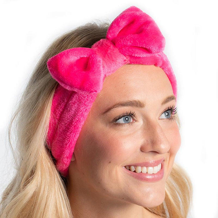 Plush Bow Spa Headband - Hot Pink