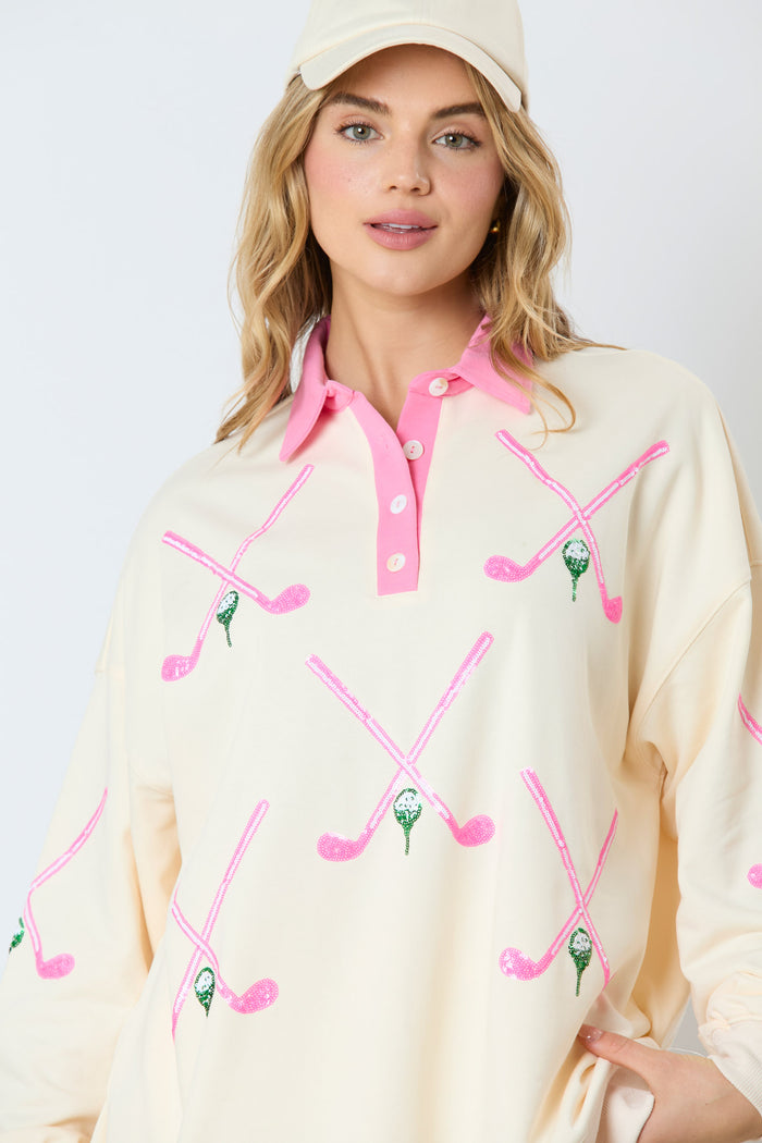 French Terry Golf Embroidery Top
