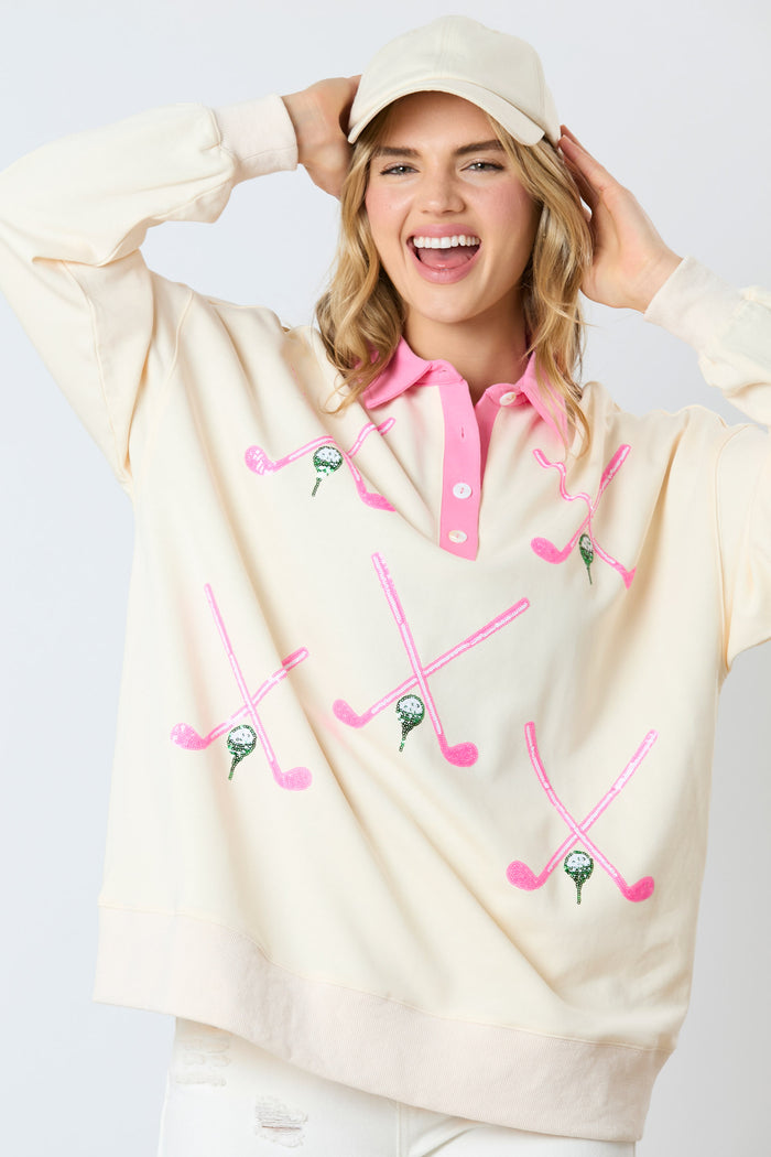 French Terry Golf Embroidery Top