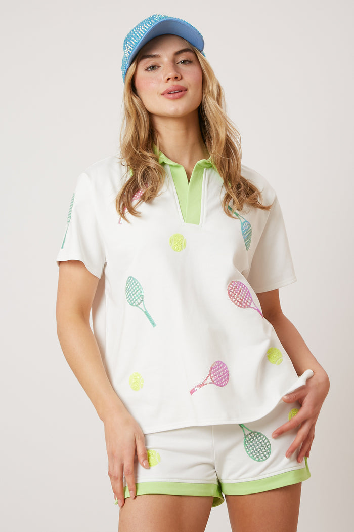 Tennis Sequin Embroidery Top