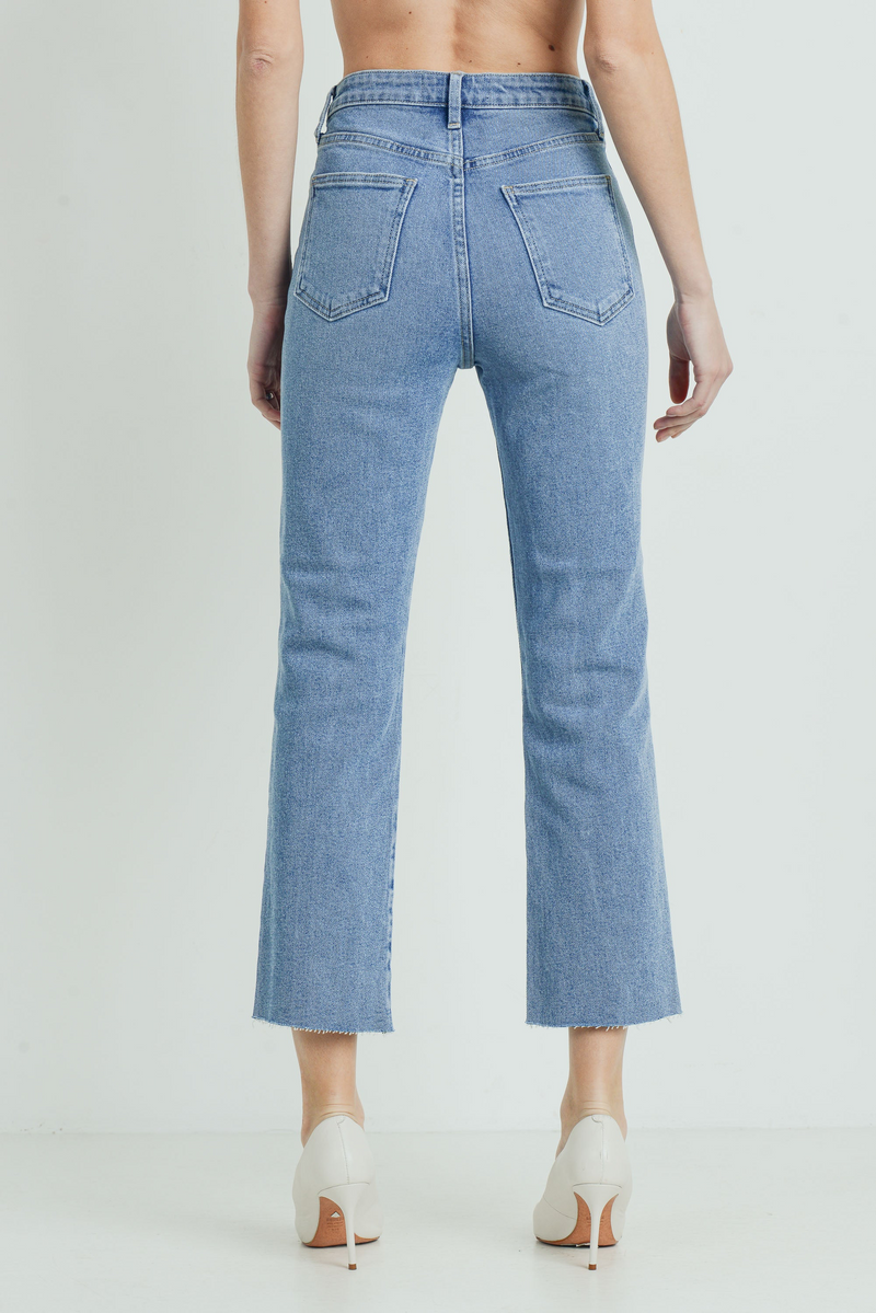 Cut-off Cropped Straight Leg Jeans