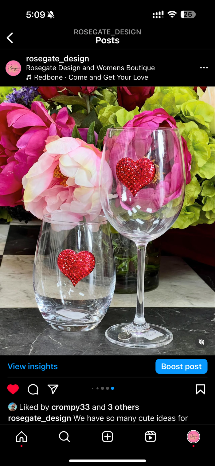 Red Heart Stemmed Glass