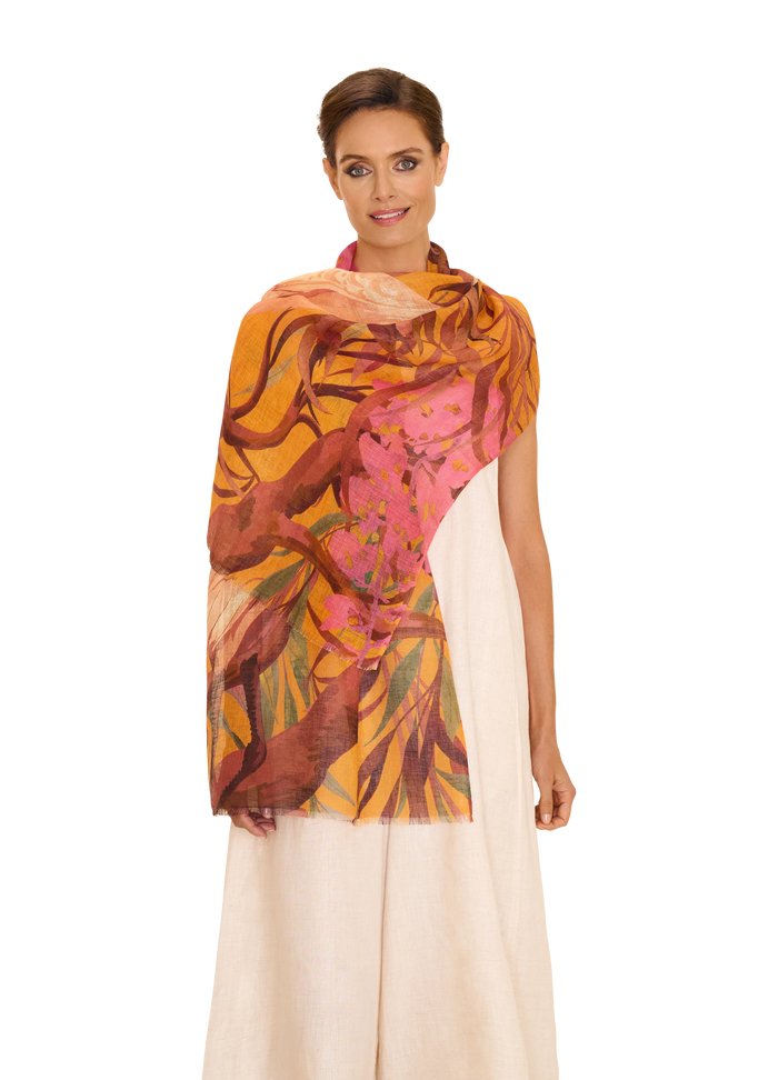 Linen/Cotton Scarf - Oriental Crane