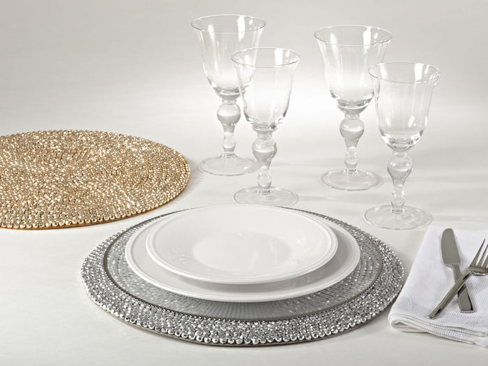 Beaded Design Placemat Silver 15" Round