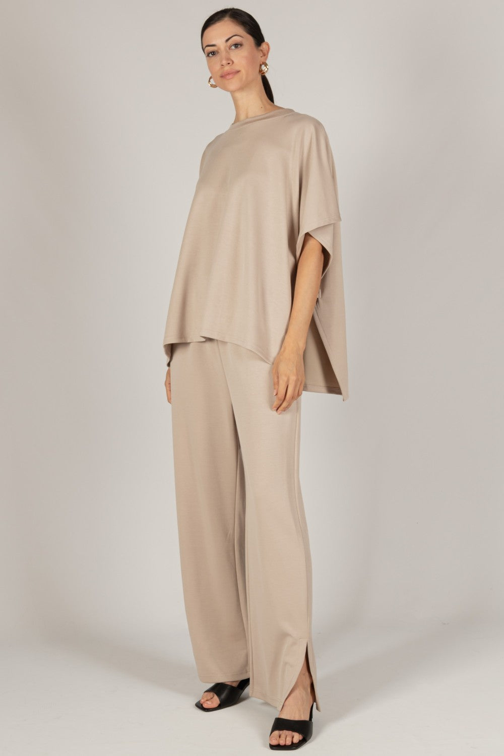 Scuba Modal Wide Leg Pants with Bottom Slits