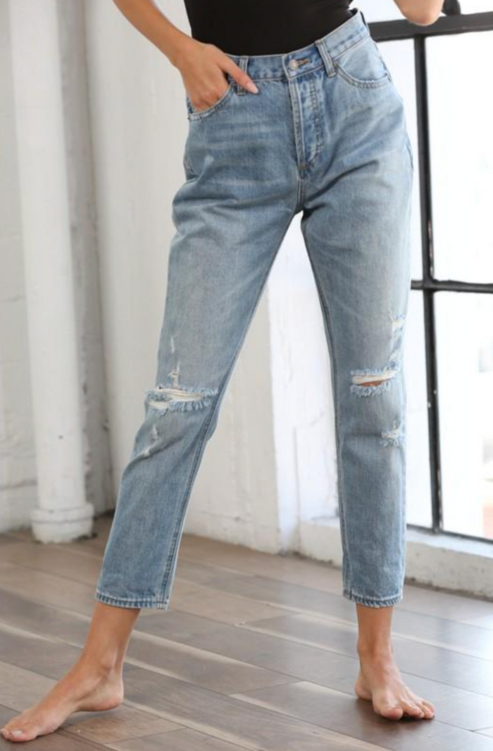 Cotton Ripped Distressed Highwaisted Boyfriend Jeans