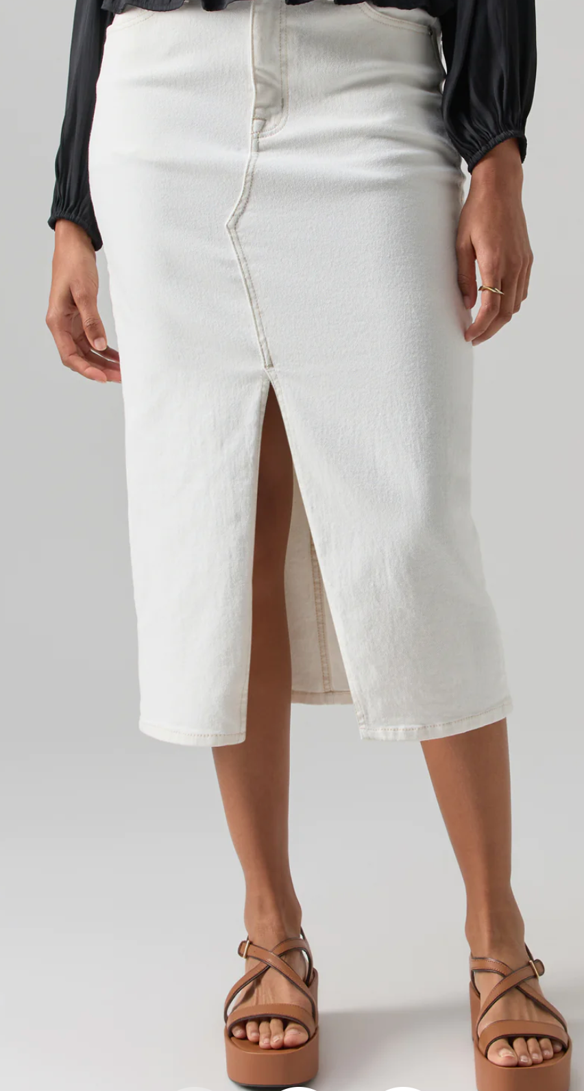 Denim Midi Skirt-Chalk