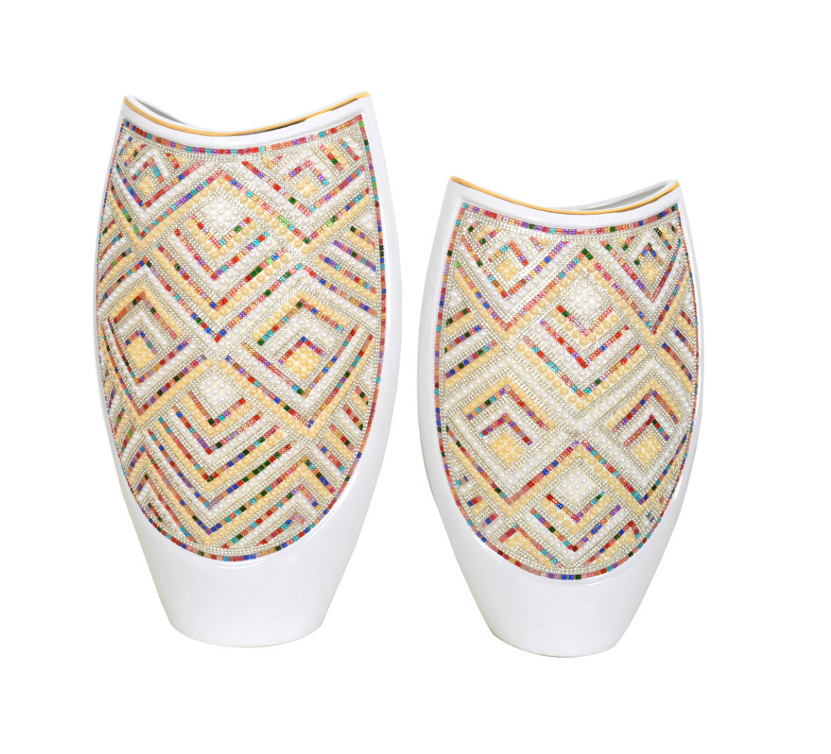 White Crystal Rainbow Vases Set of 2