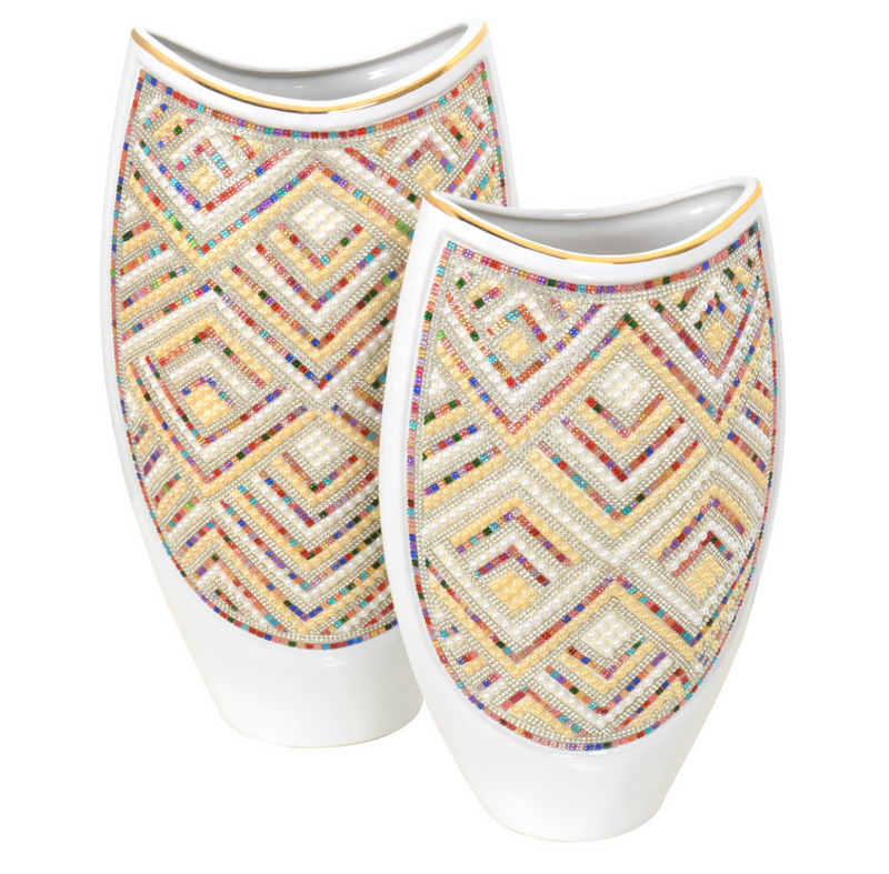 White Crystal Rainbow Vases Set of 2