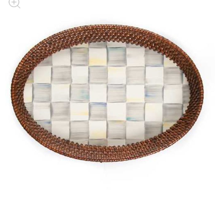 Sterling Check Rattan & Enamel Small Serving Tray