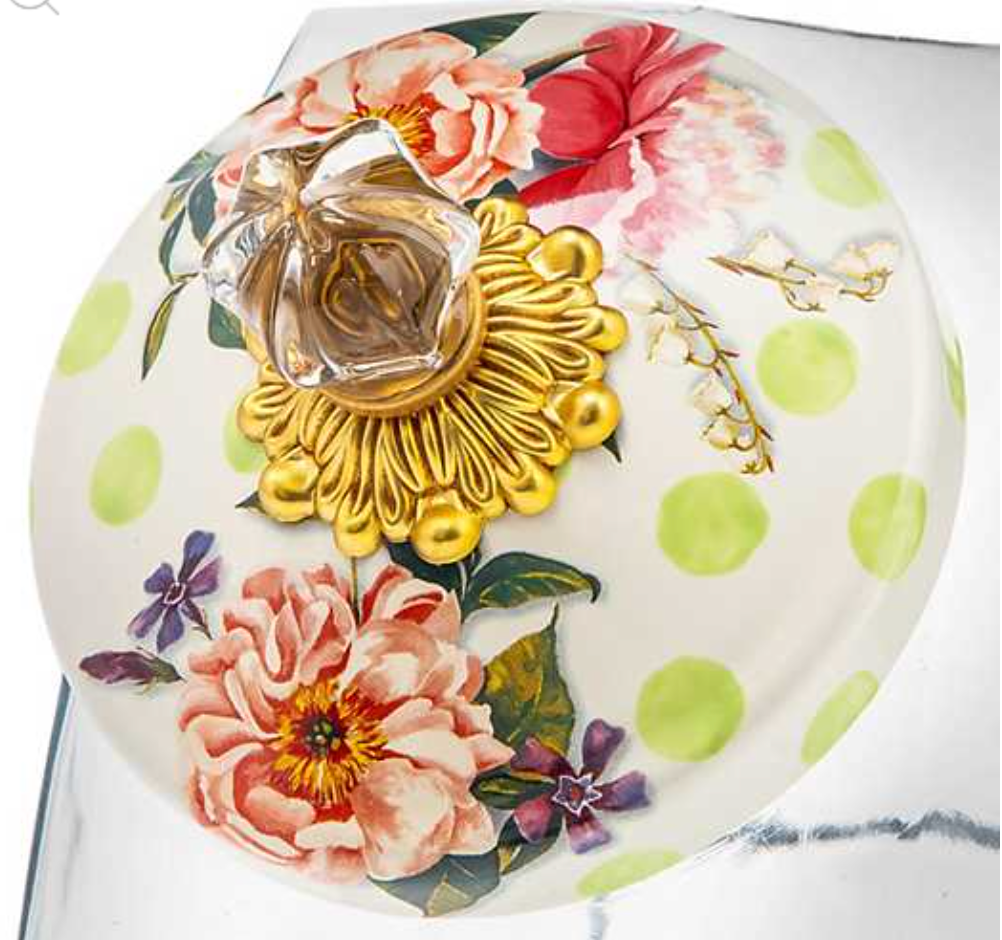 Cookie Jar with Wildflowers Green Enamel Lid