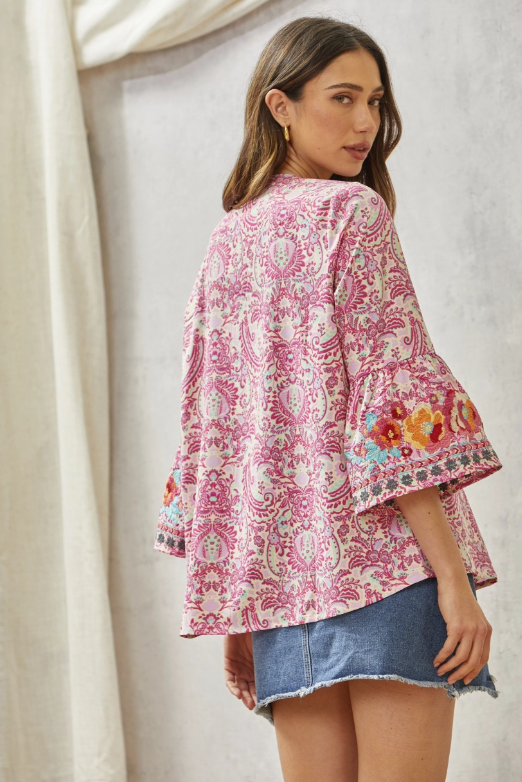 Lightweight Print Embroidery Tunic Top