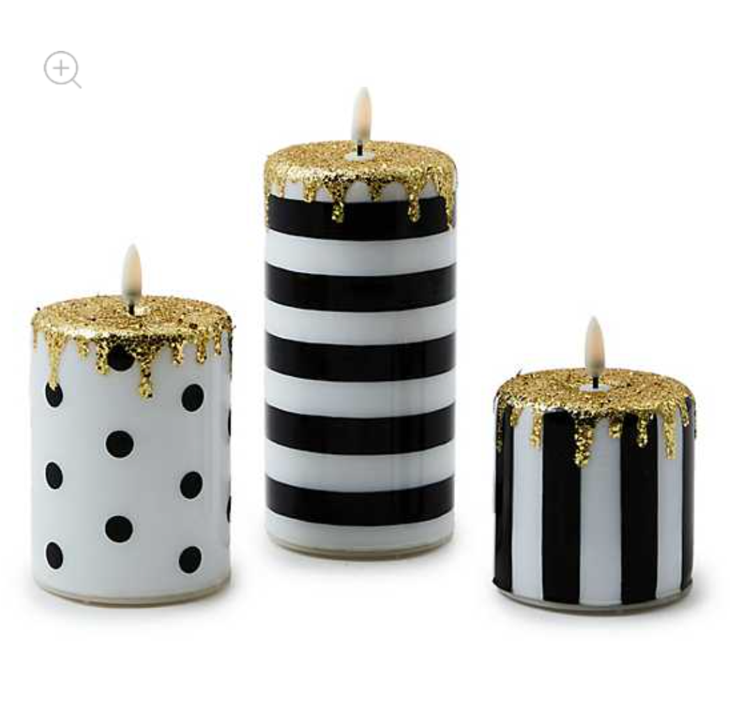 Courtly Illuminated Stripe & Dot Candles, Set of 3