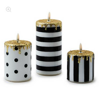 Courtly Illuminated Stripe & Dot Candles, Set of 3