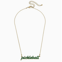 Ellie Pickleball Enamel Script Necklace in Green